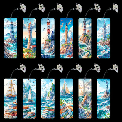 12Pcs Seaside Lighthouse DIY Diamond Painting Bookmarks for Reading Enthusiasts