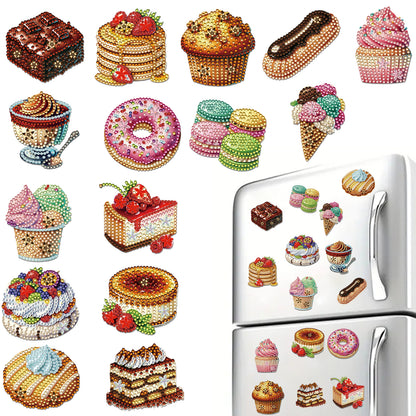 15pcs Dessert 2D Acrylic DIY Diamond Art Fridge Magnet Kit for Home Car Decor