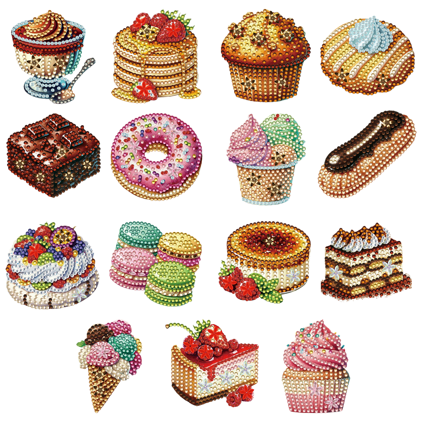 15pcs Dessert 2D Acrylic DIY Diamond Art Fridge Magnet Kit for Home Car Decor