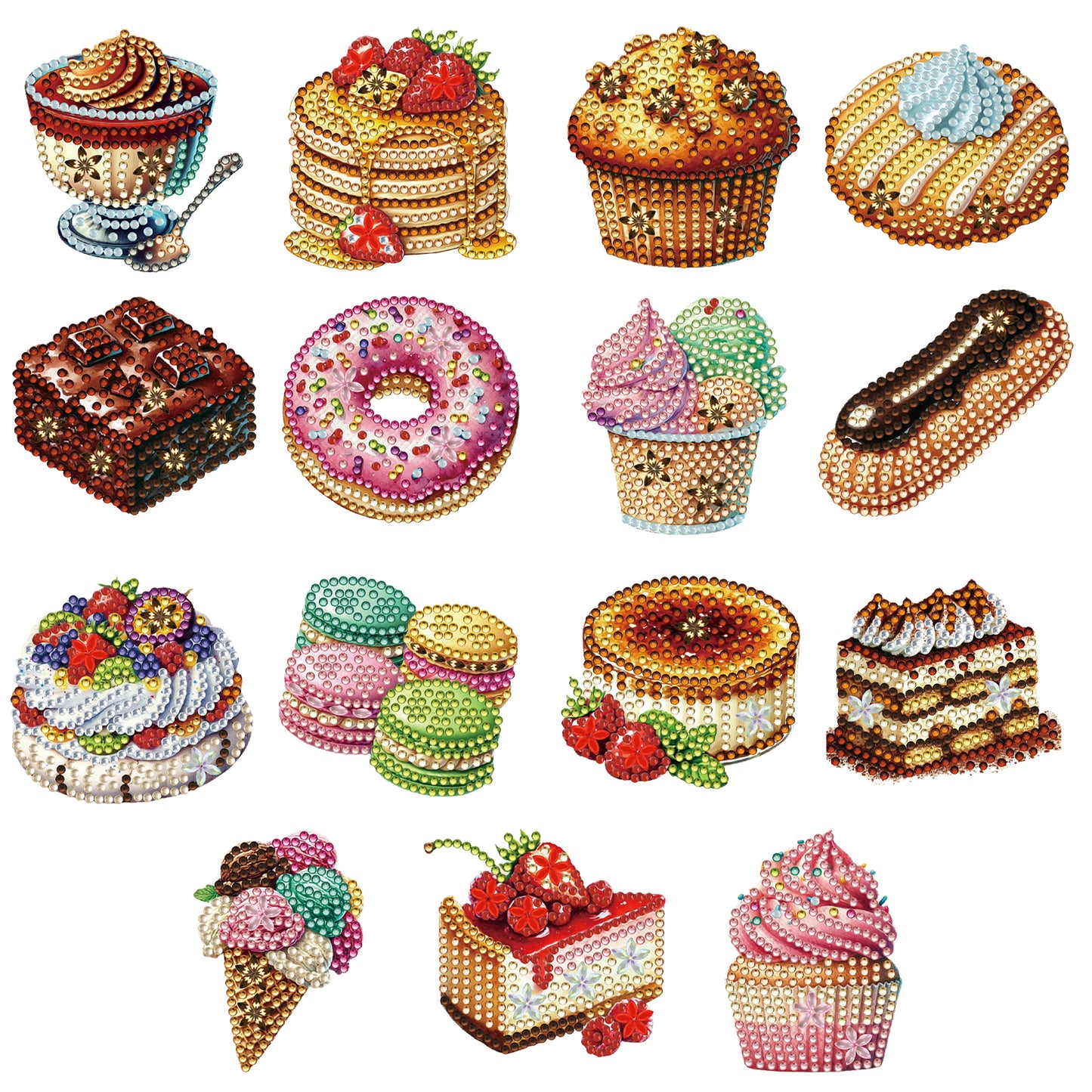 15pcs Dessert 2D Acrylic DIY Diamond Art Fridge Magnet Kit for Home Car Decor