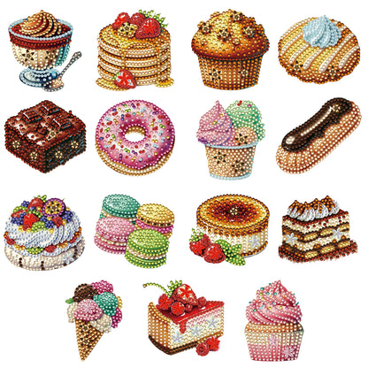15pcs Dessert 2D Acrylic DIY Diamond Art Fridge Magnet Kit for Home Car Decor