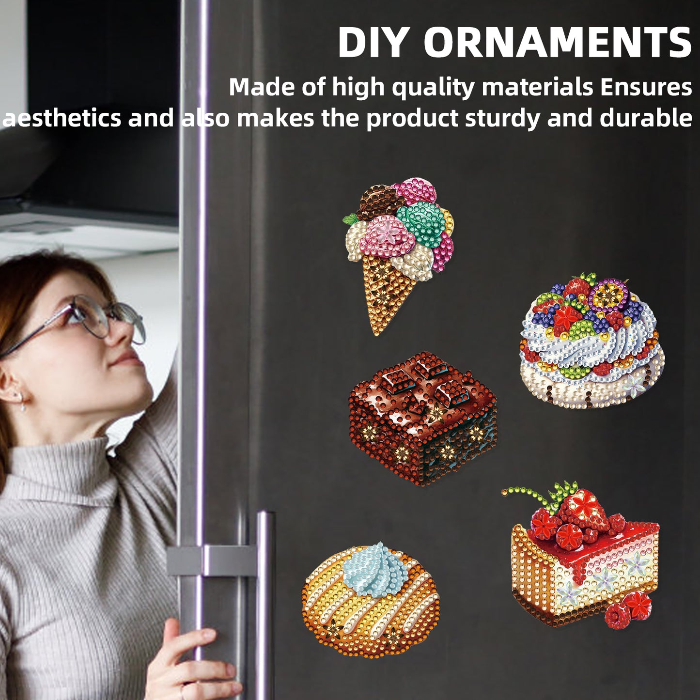 15pcs Dessert 2D Acrylic DIY Diamond Art Fridge Magnet Kit for Home Car Decor