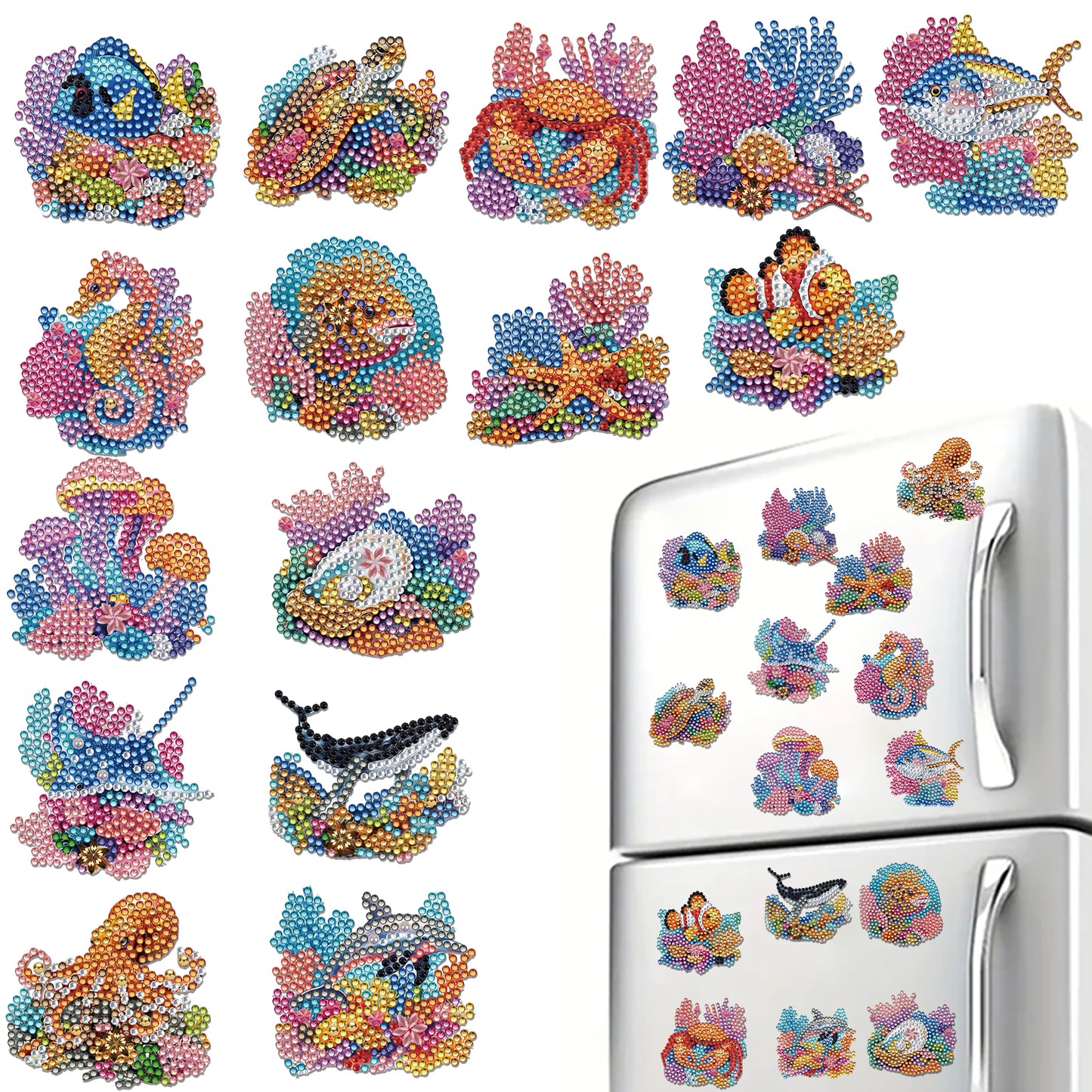 15pcs Animal 2D Acrylic DIY Diamond Art Fridge Magnet Kit for Home Car Decor