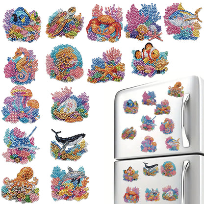 15pcs Animal 2D Acrylic DIY Diamond Art Fridge Magnet Kit for Home Car Decor