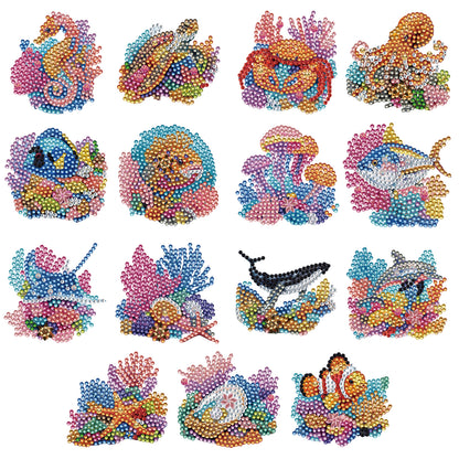 15pcs Animal 2D Acrylic DIY Diamond Art Fridge Magnet Kit for Home Car Decor