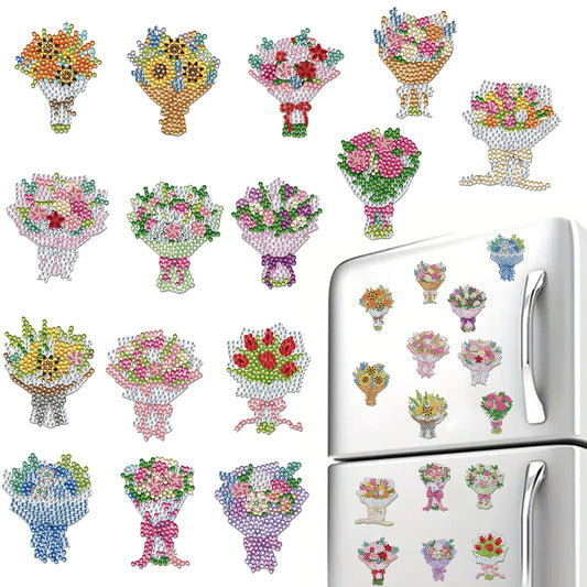 15pcs Bouquet 2D Acrylic DIY Diamond Art Fridge Magnet Kit for Home Car Decor