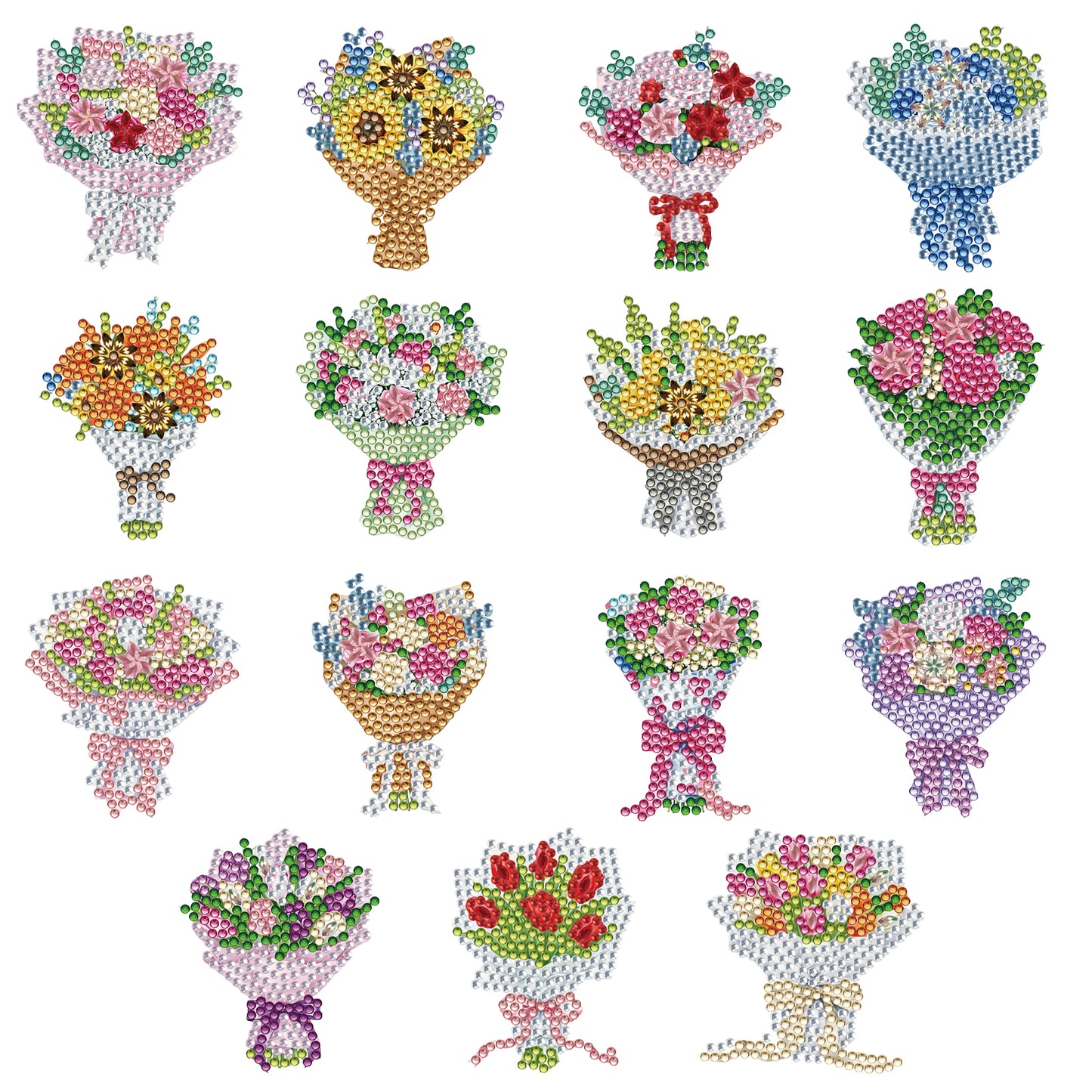 15pcs Bouquet 2D Acrylic DIY Diamond Art Fridge Magnet Kit for Home Car Decor