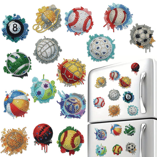15pcs Ball 2D Acrylic DIY Diamond Art Fridge Magnet Kit for Home Car Decor