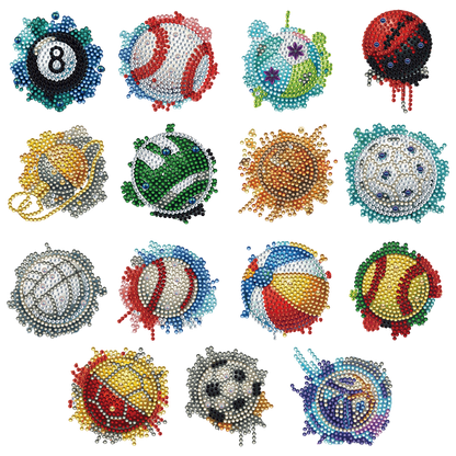 15pcs Ball 2D Acrylic DIY Diamond Art Fridge Magnet Kit for Home Car Decor