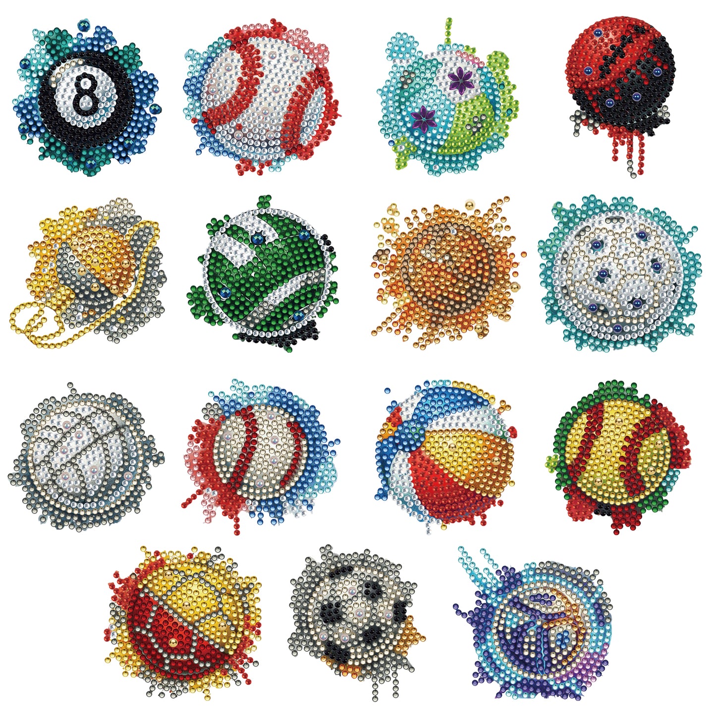 15pcs Ball 2D Acrylic DIY Diamond Art Fridge Magnet Kit for Home Car Decor