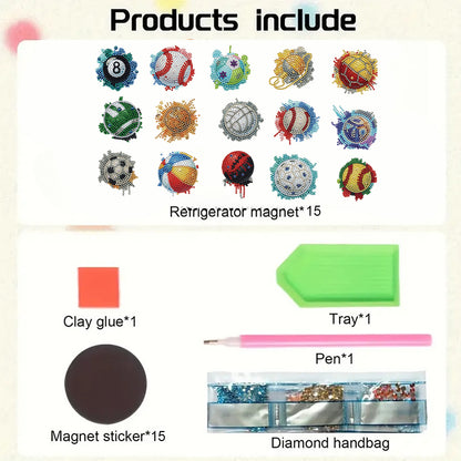 15pcs Ball 2D Acrylic DIY Diamond Art Fridge Magnet Kit for Home Car Decor