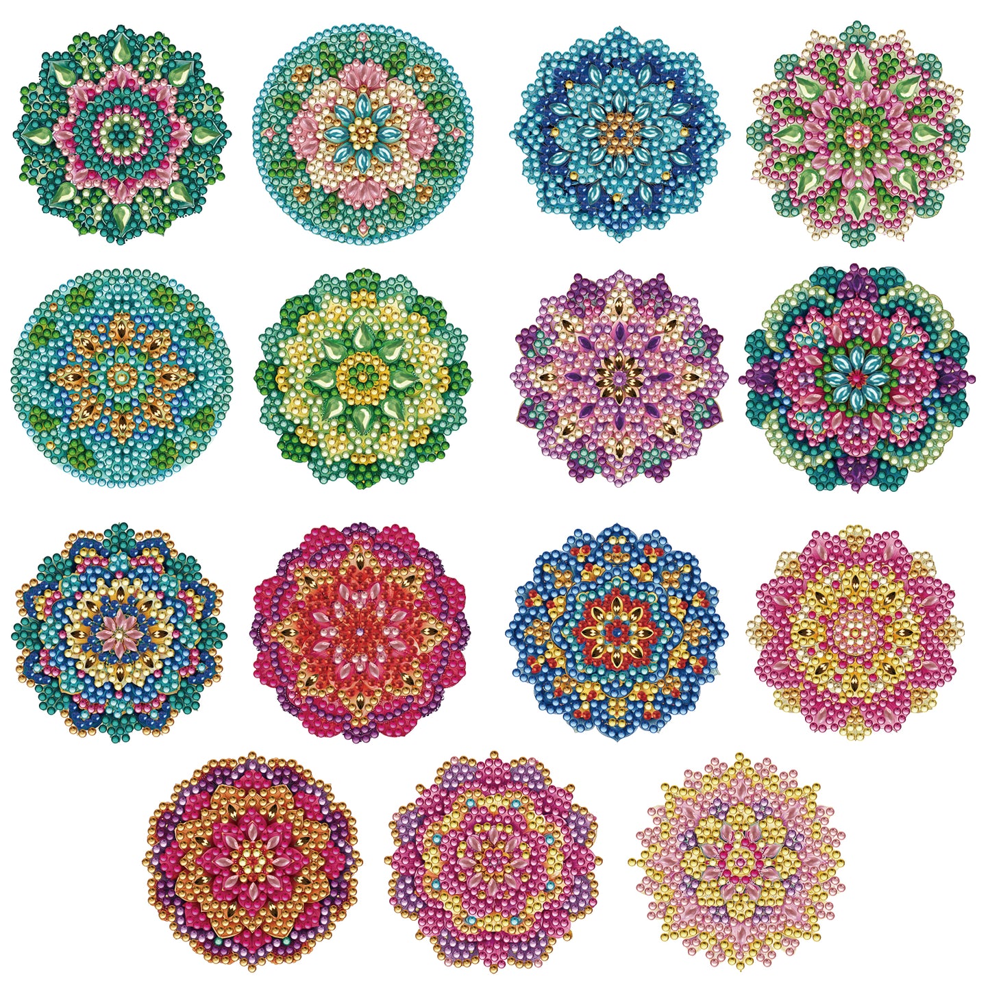 15pcs Mandala 2D Acrylic DIY Diamond Art Fridge Magnet Kit for Home Car Decor