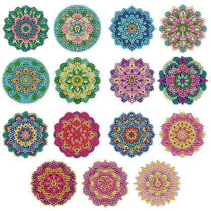 15pcs Mandala 2D Acrylic DIY Diamond Art Fridge Magnet Kit for Home Car Decor
