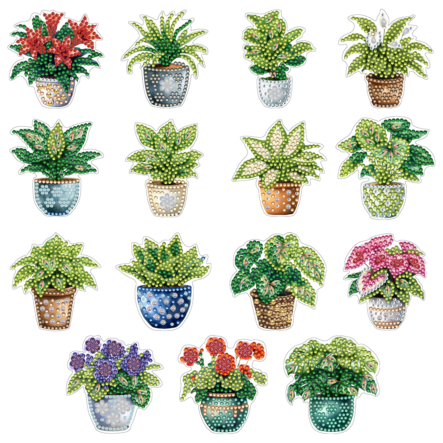 15pcs Potted Plants 2D Acrylic DIY Diamond Art Fridge Magnet Kit for Home Decor