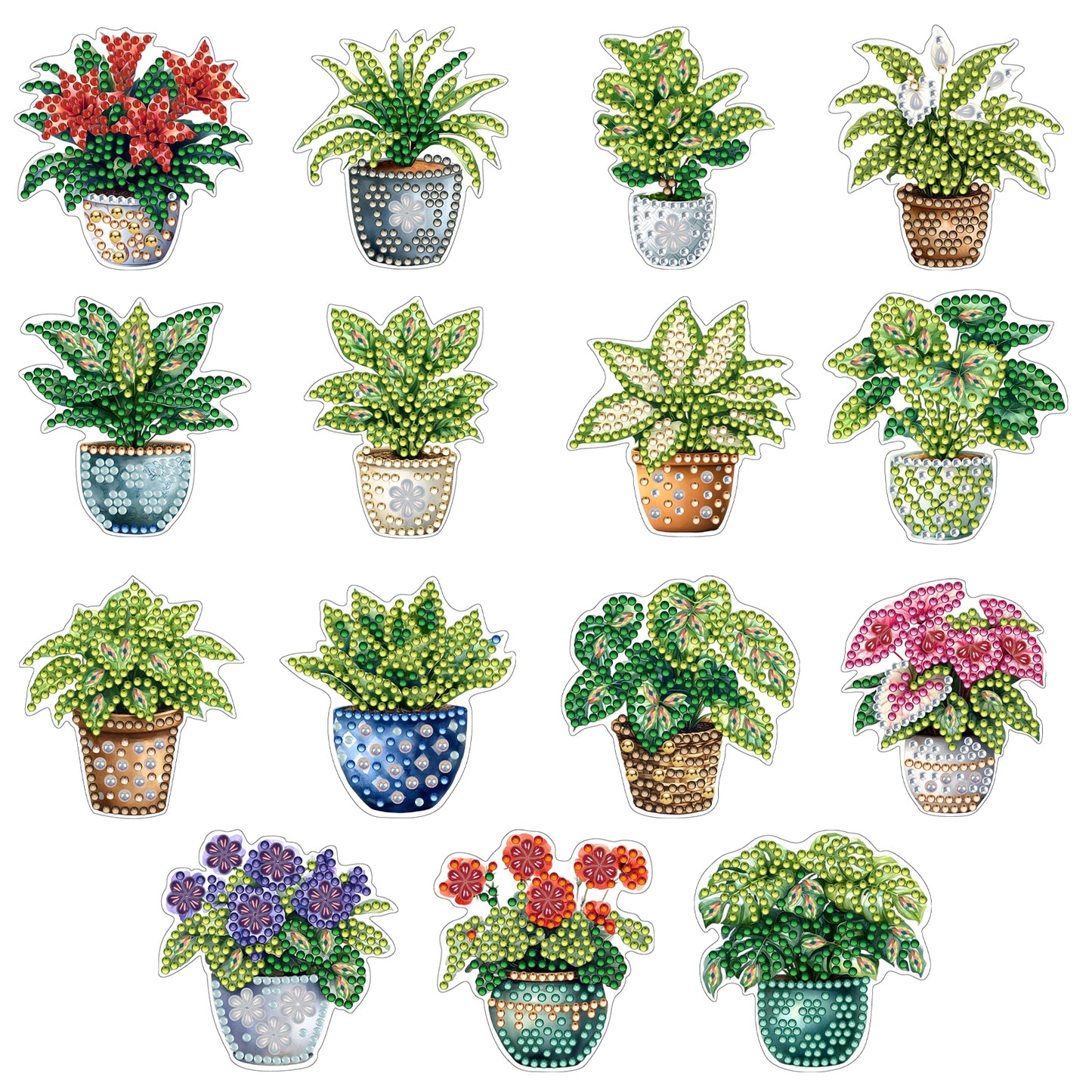 15pcs Potted Plants 2D Acrylic DIY Diamond Art Fridge Magnet Kit for Home Decor