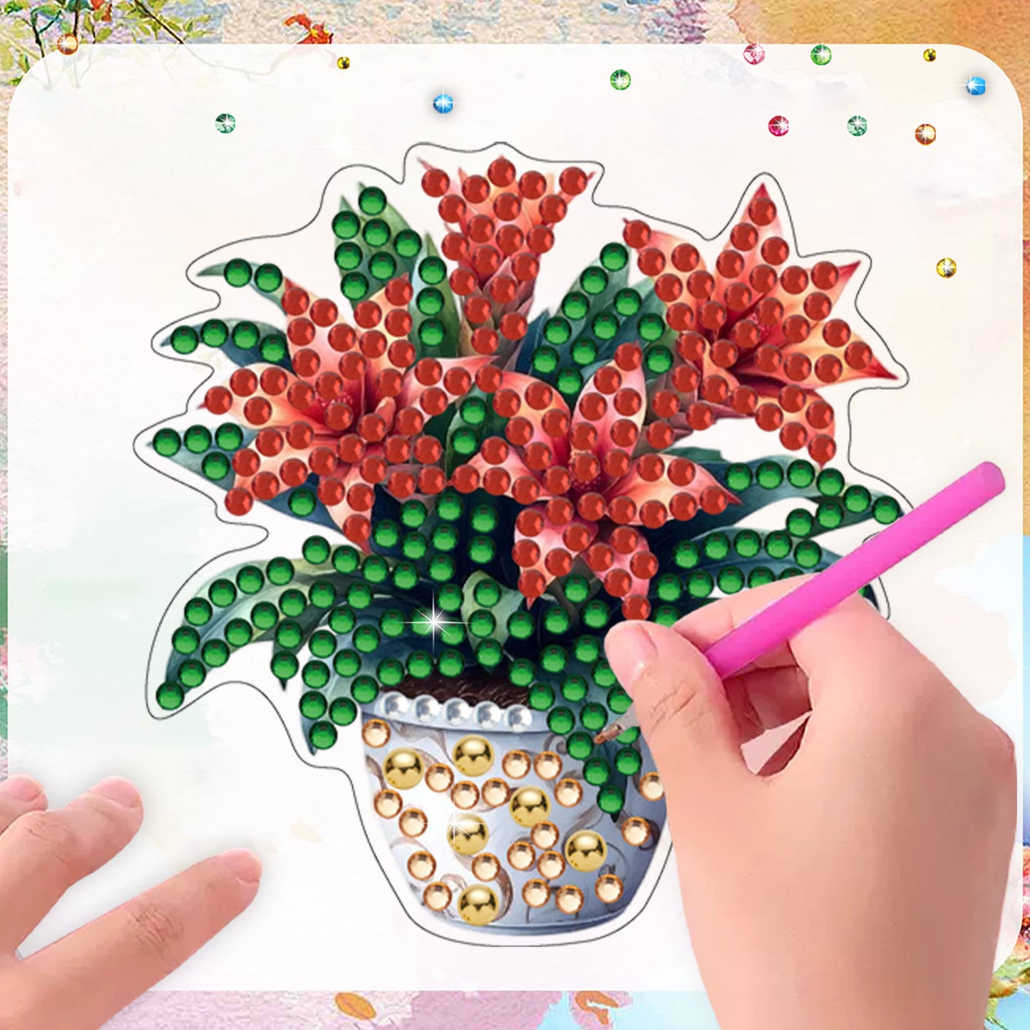 15pcs Potted Plants 2D Acrylic DIY Diamond Art Fridge Magnet Kit for Home Decor