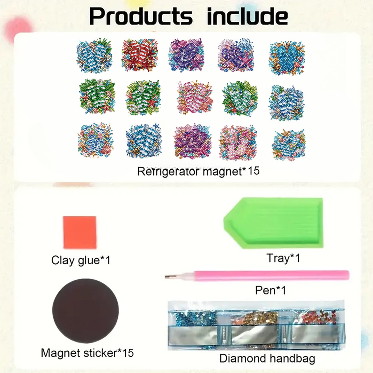 15pcs Slipper 2D Acrylic DIY Diamond Art Fridge Magnet Kit for Home Car Decor