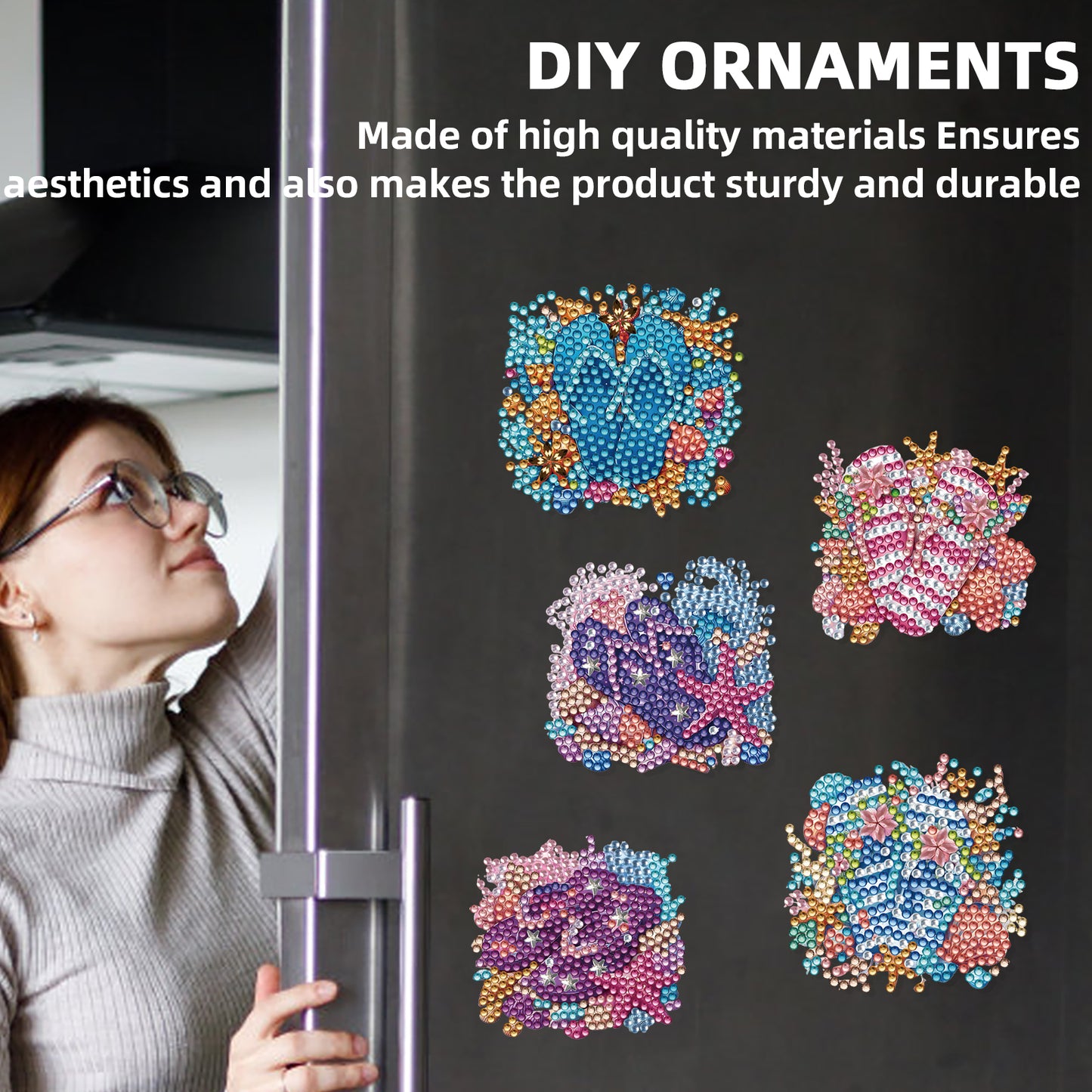 15pcs Slipper 2D Acrylic DIY Diamond Art Fridge Magnet Kit for Home Car Decor