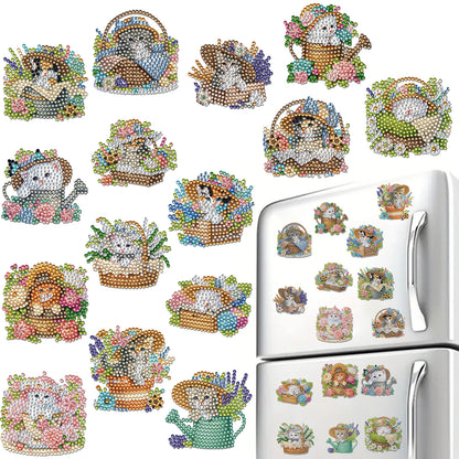 15pcs Cat 2D Acrylic DIY Diamond Art Fridge Magnet Kit for Home Car Decor