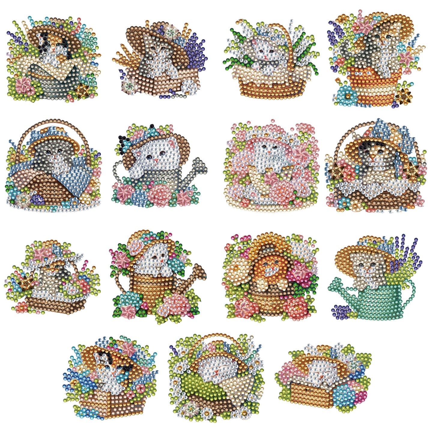 15pcs Cat 2D Acrylic DIY Diamond Art Fridge Magnet Kit for Home Car Decor