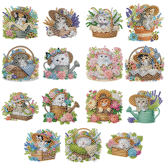 15pcs Cat 2D Acrylic DIY Diamond Art Fridge Magnet Kit for Home Car Decor