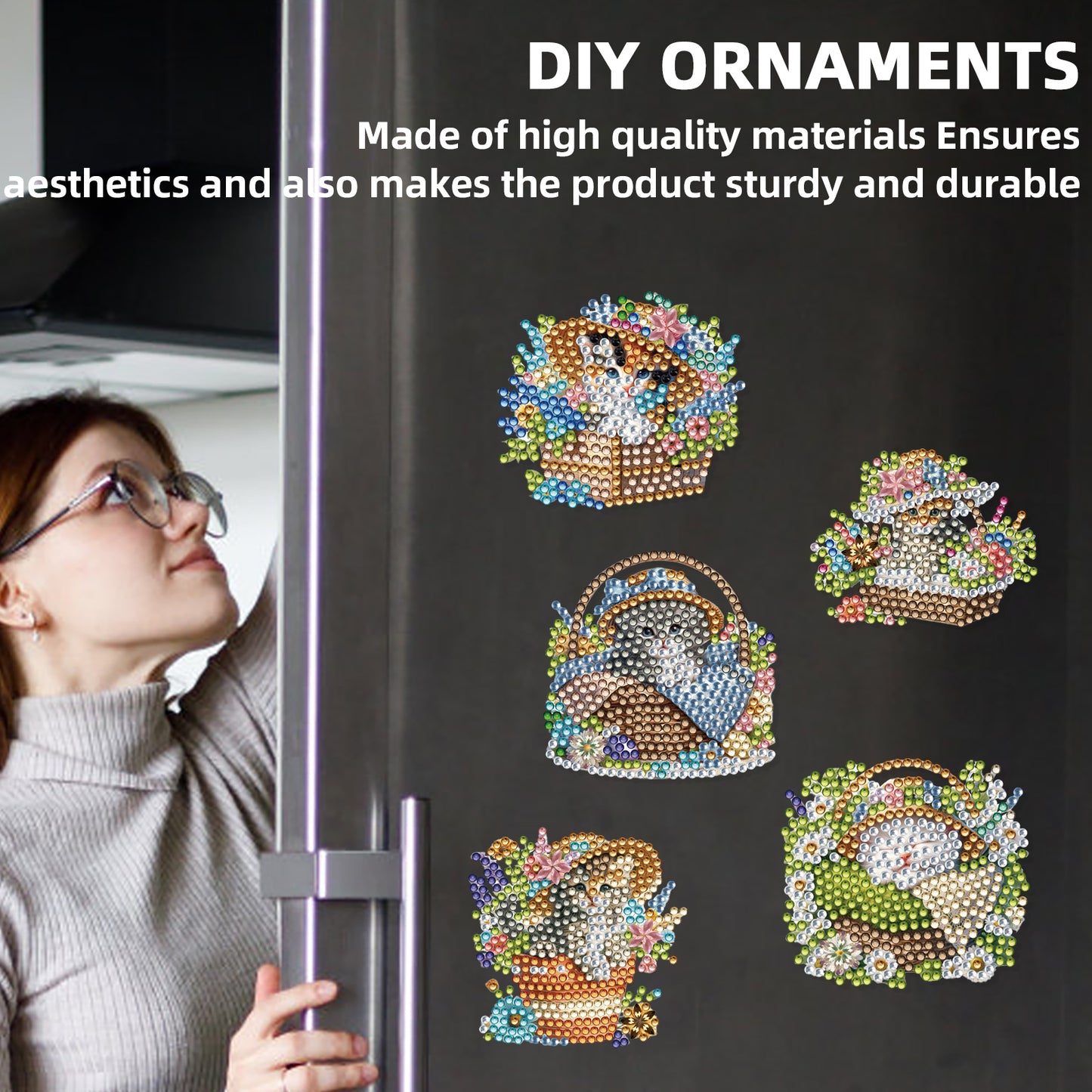 15pcs Cat 2D Acrylic DIY Diamond Art Fridge Magnet Kit for Home Car Decor