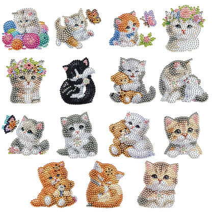 15pcs Kitten 2D Acrylic DIY Diamond Art Fridge Magnet Kit for Home Car Decor