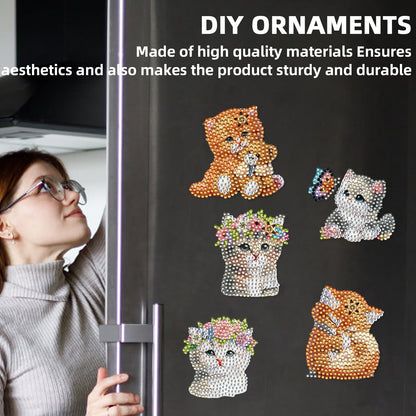 15pcs Kitten 2D Acrylic DIY Diamond Art Fridge Magnet Kit for Home Car Decor