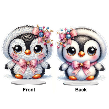 2D Flat Penguin DIY Diamond Painting Tabletop Ornaments Kit for Home Decor Gift