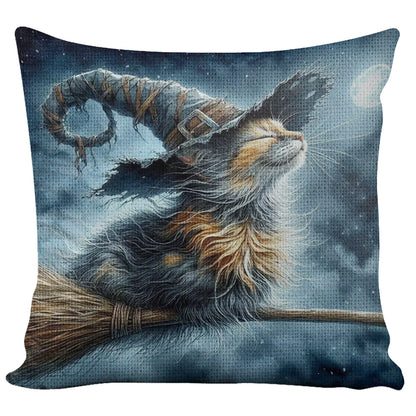 Cat 11CT DIY Stamped Cross Stitch Pillow Kit 45x45cm for Adults Home Decor (A)