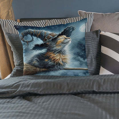 Cat 11CT DIY Stamped Cross Stitch Pillow Kit 45x45cm for Adults Home Decor (A)