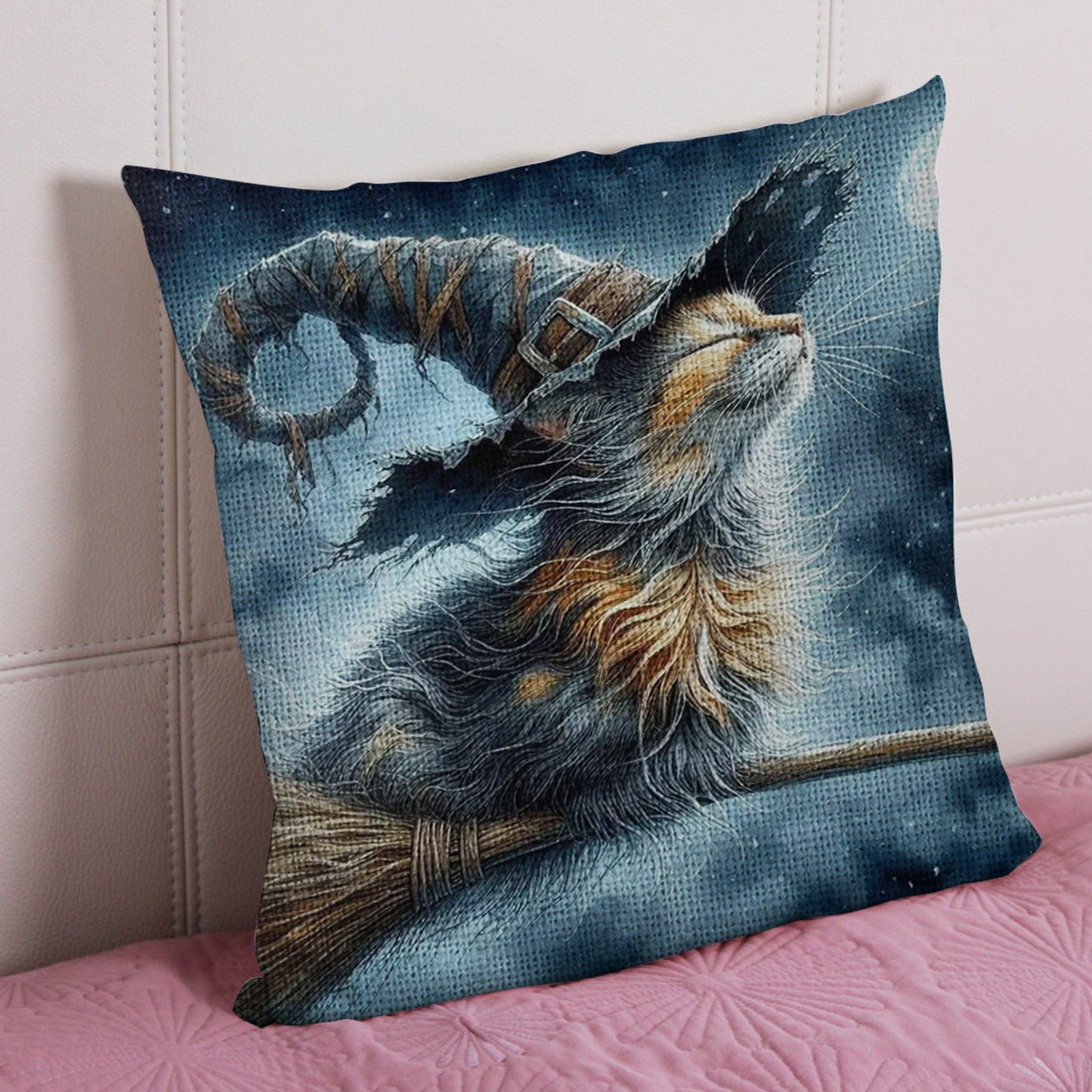 Cat 11CT DIY Stamped Cross Stitch Pillow Kit 45x45cm for Adults Home Decor (A)