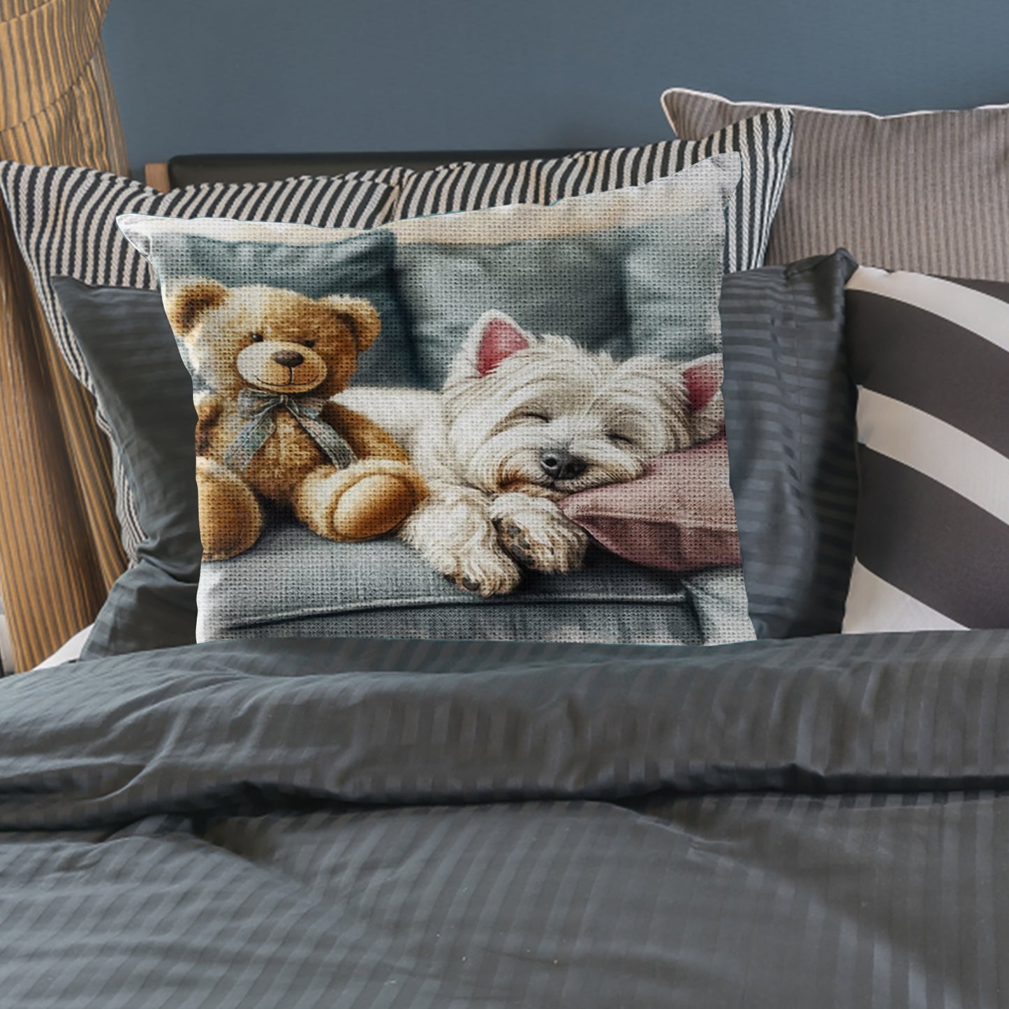 Dog 11CT DIY Stamped Cross Stitch Pillow Kit 45x45cm for Adults Home Decor (E)