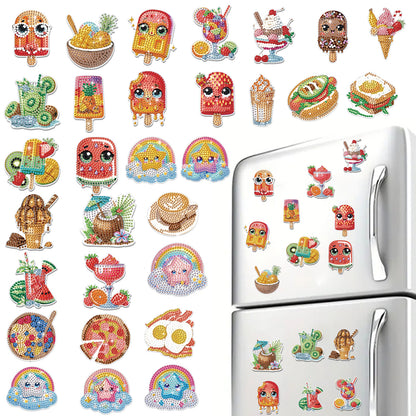 30Pcs Dessert Drink Diamond Art Magnets Refrigerator for Adults DIY Home Decor