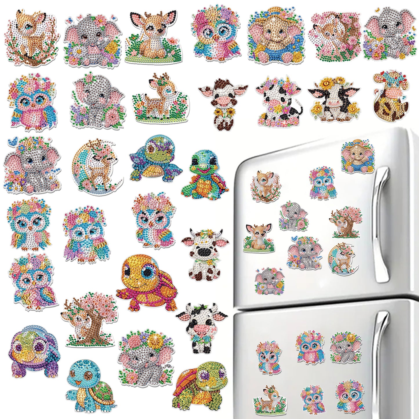 30Pcs Cute Animal Diamond Art Magnets Refrigerator for Adults DIY Home Decor