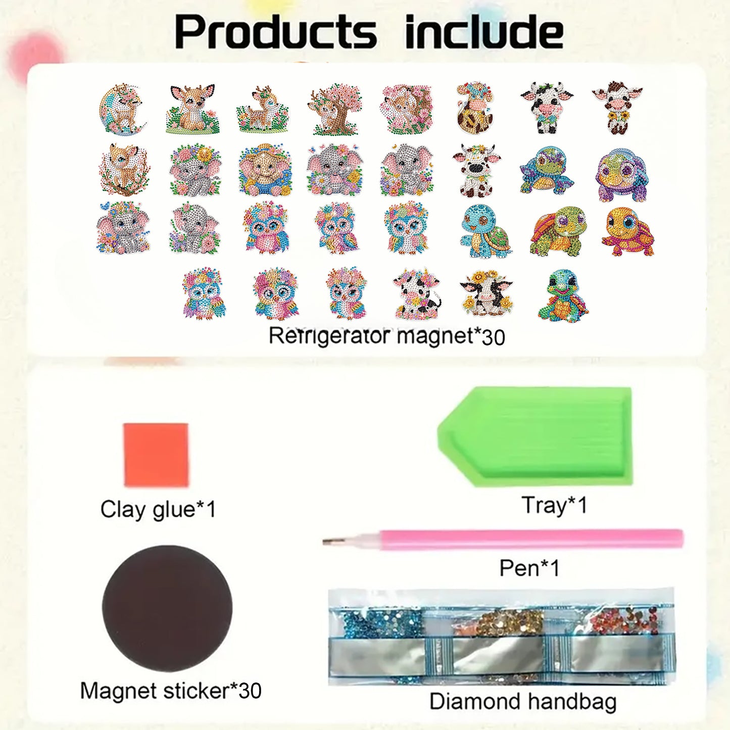 30Pcs Cute Animal Diamond Art Magnets Refrigerator for Adults DIY Home Decor