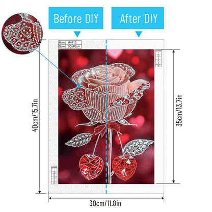Dreamy Red Rose - Special Shaped Drill Diamond Painting 30*40CM