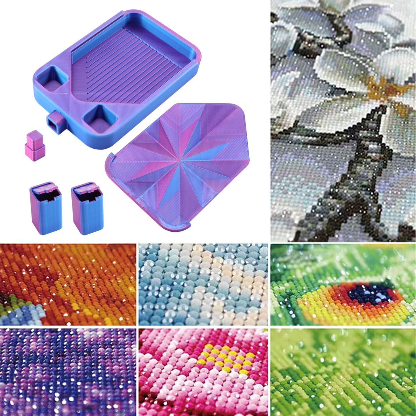 Diamond Painting Storage Container Tray for Diamond Art Beads (Blue Purple)