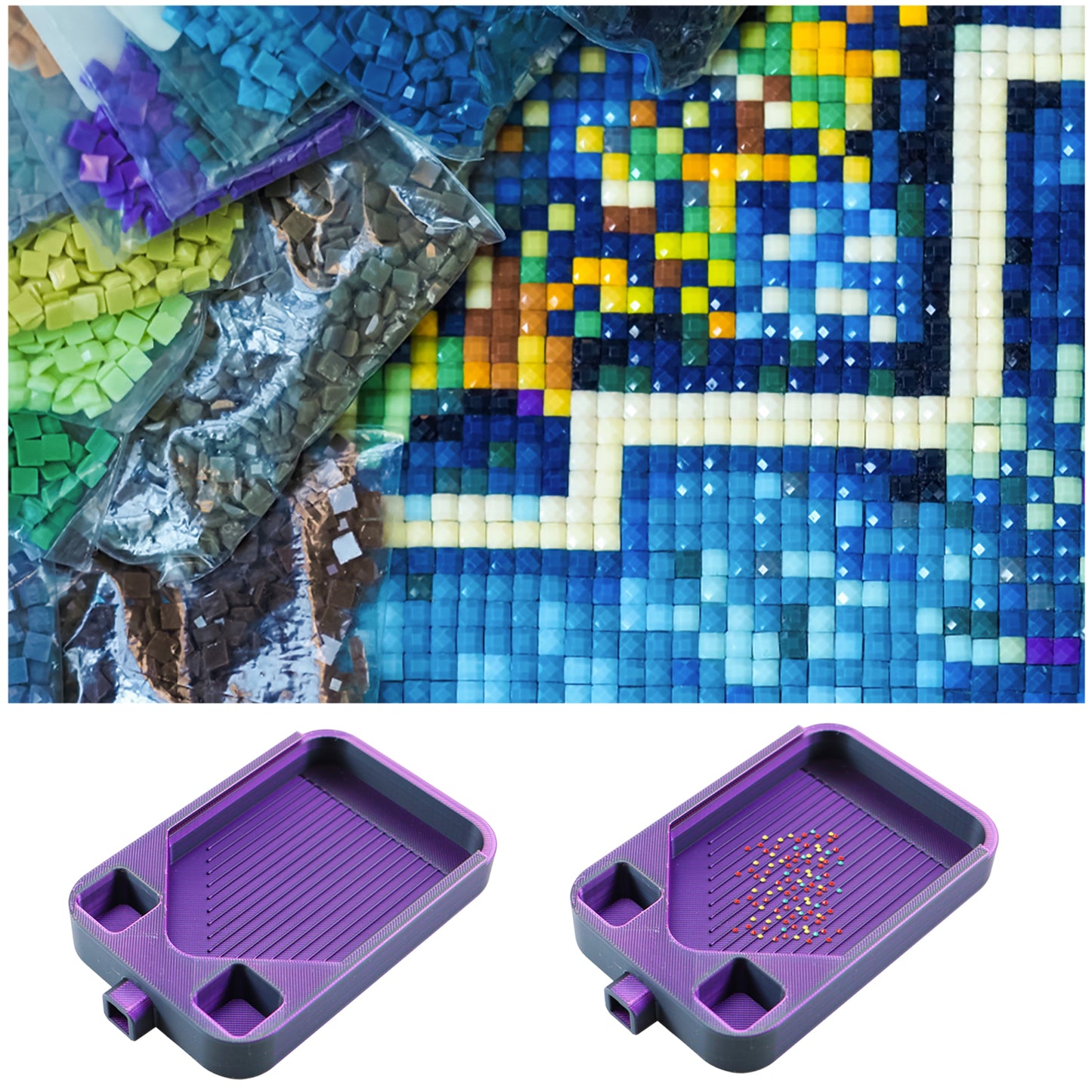 Diamond Painting Storage Container Tray for Diamond Art Beads (Black Purple)