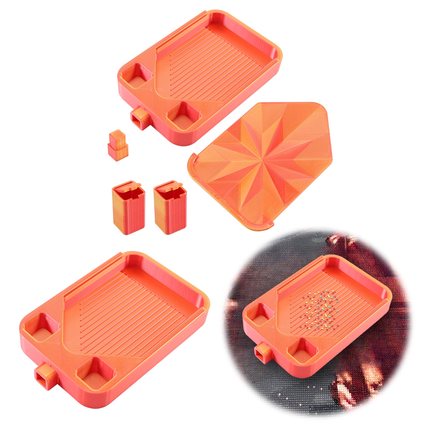 Diamond Painting Storage Container Tray with Stopper Lid for Craft (Gold Red)