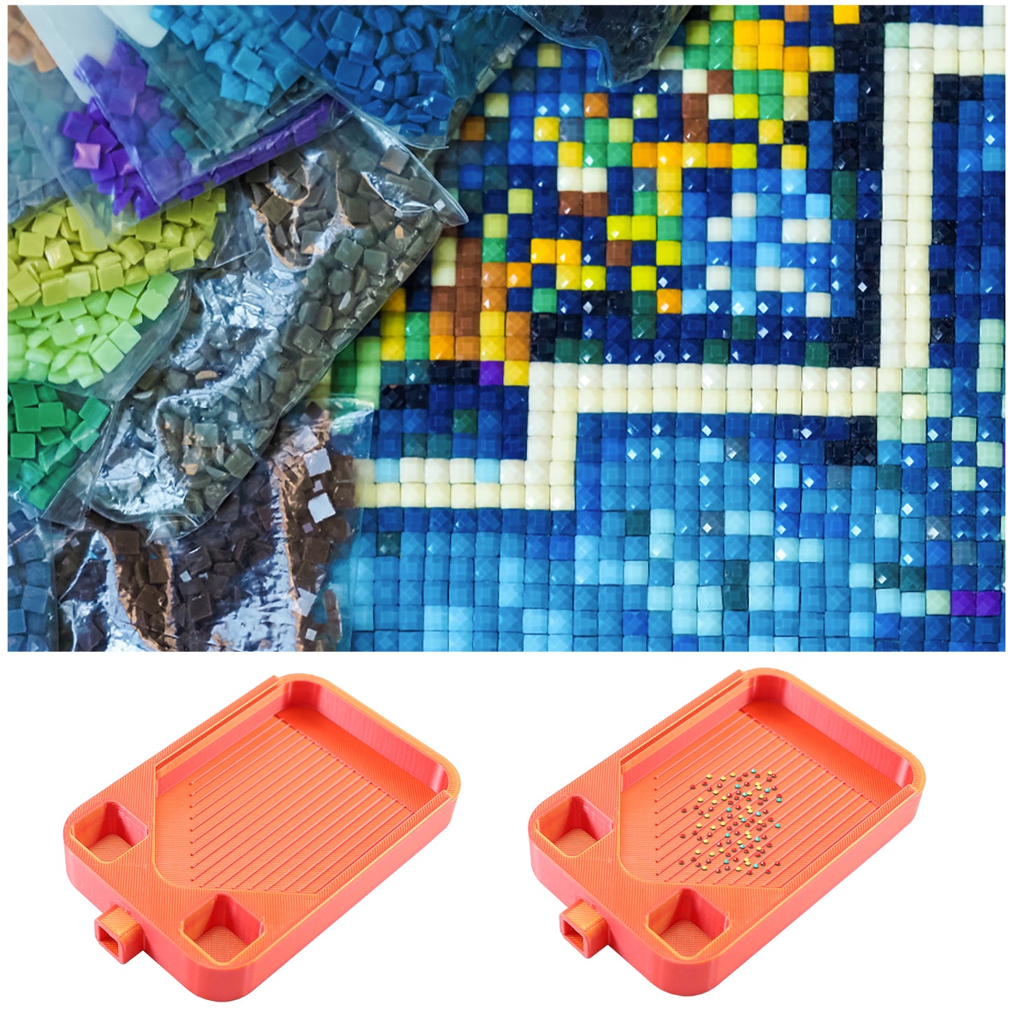 Diamond Painting Storage Container Tray with Stopper Lid for Craft (Gold Red)