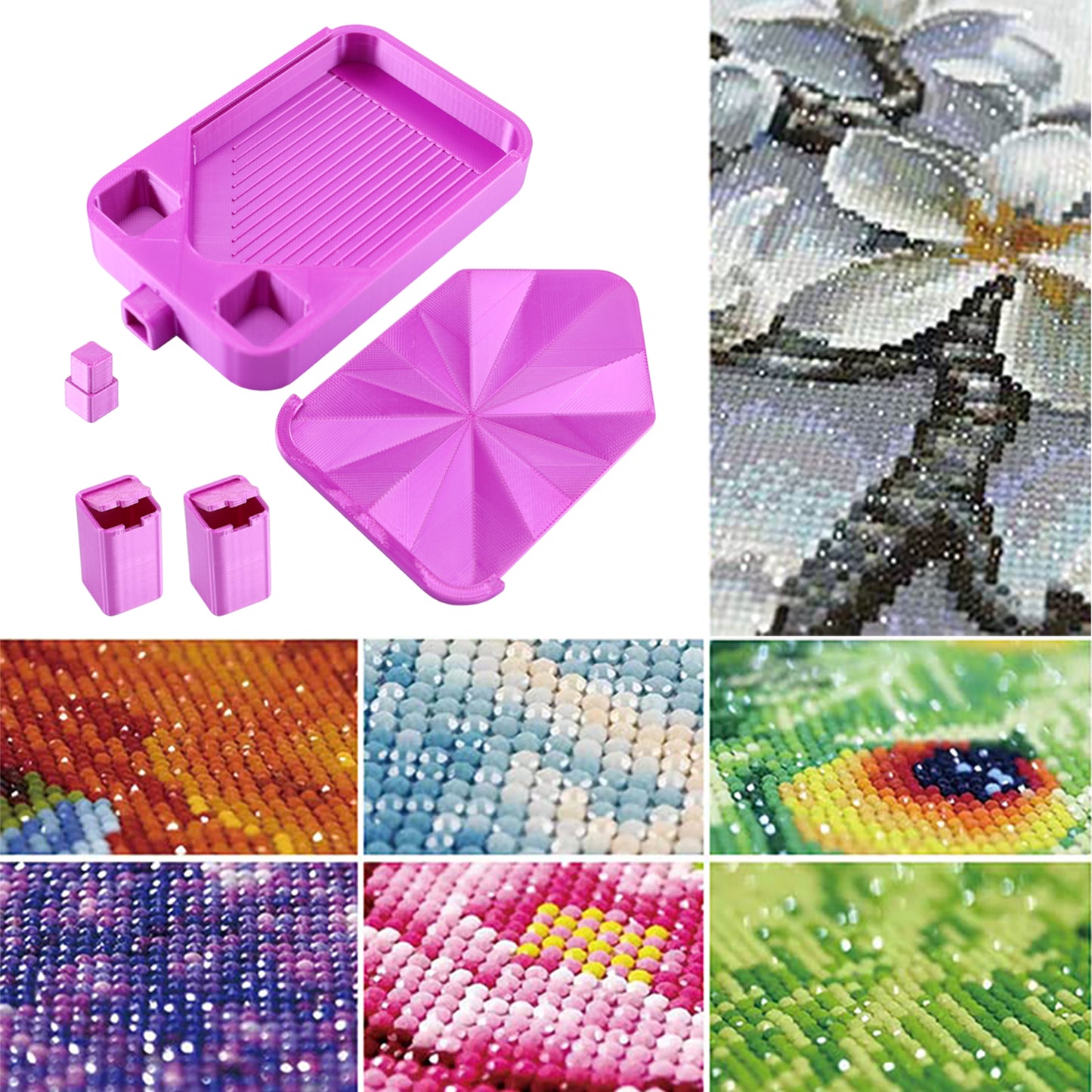 Diamond Painting Storage Container Tray with Stopper Lid for DIY Craft(Purple)
