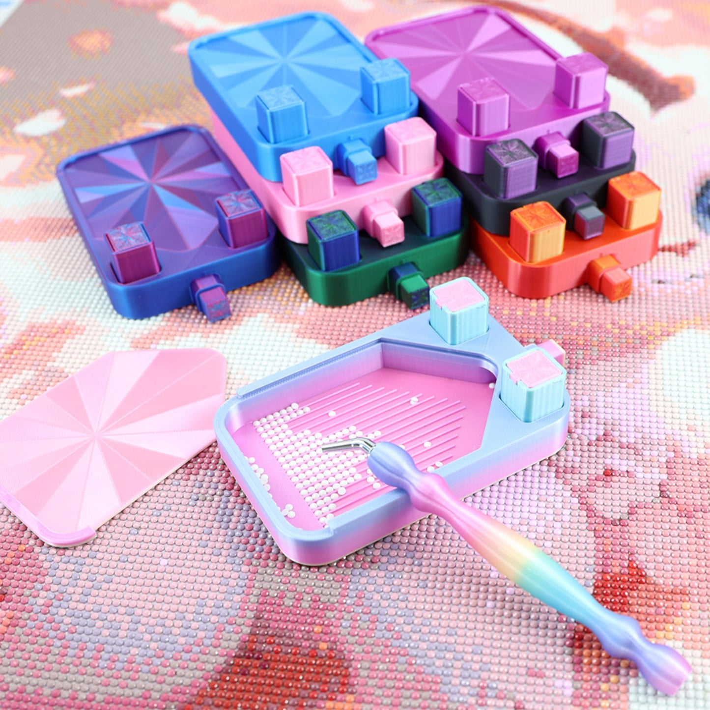 Diamond Painting Storage Container Tray with Stopper Lid for DIY Craft(Purple)