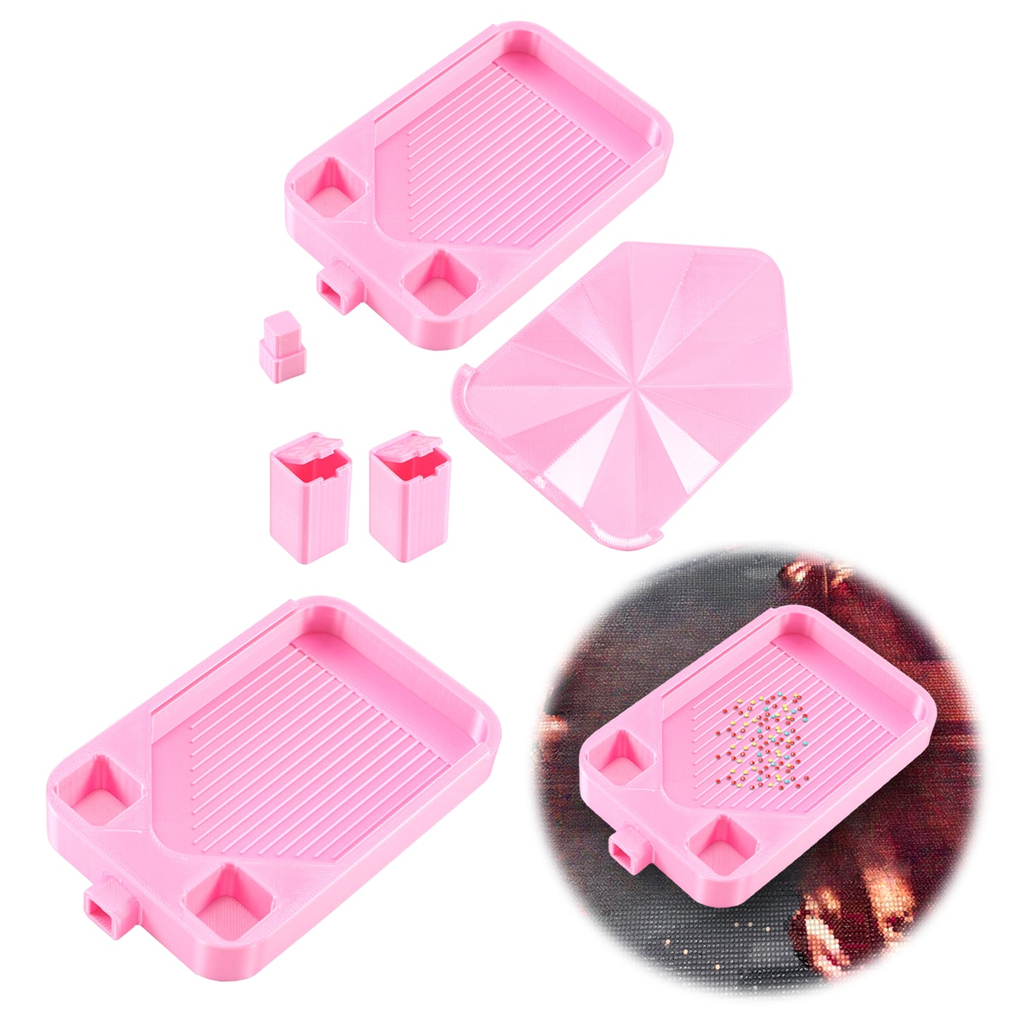 Diamond Painting Storage Container Tray with Stopper Lid for DIY Crafts (Pink)