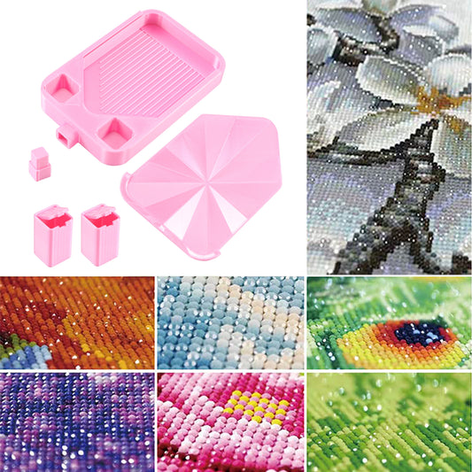 Diamond Painting Storage Container Tray with Stopper Lid for DIY Crafts (Pink)