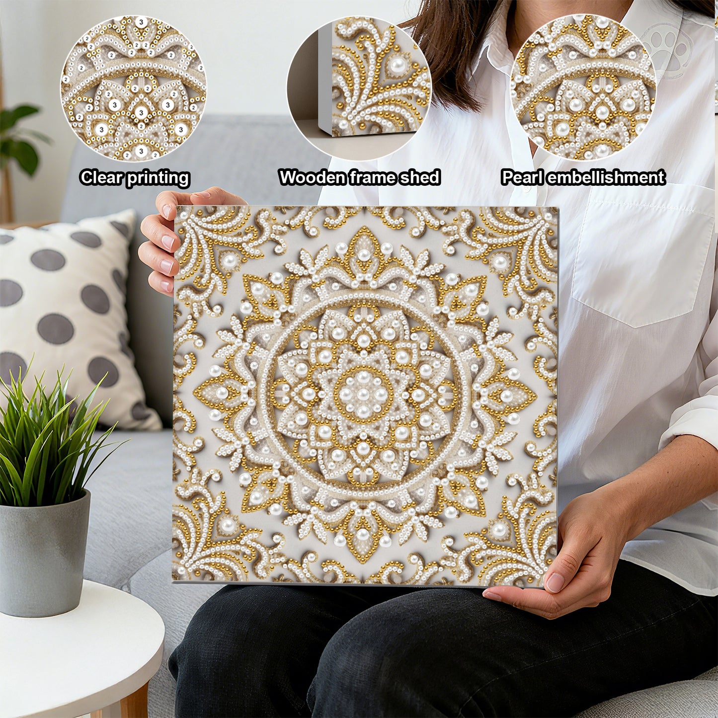 Mandala - DIY Pearl Gem Art Diamond Painting Kits With Framefor Home Decor -25x25cm