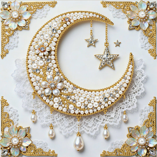 Star And Moon - DIY Pearl Gem Art Diamond Painting Kits With Framefor Home Decor -25x25cm