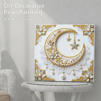 Star And Moon - DIY Pearl Gem Art Diamond Painting Kits With Framefor Home Decor -25x25cm