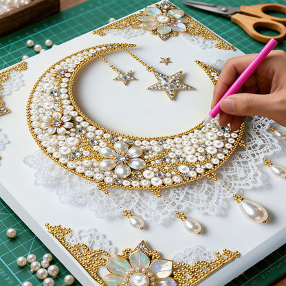 Star And Moon - DIY Pearl Gem Art Diamond Painting Kits With Framefor Home Decor -25x25cm