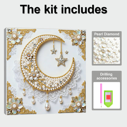 Star And Moon - DIY Pearl Gem Art Diamond Painting Kits With Framefor Home Decor -25x25cm